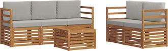 vidaXL Conjunto De Sof&aacute;s De Exterior 6 Uds. Natural Y Gris Claro Vidaxl
