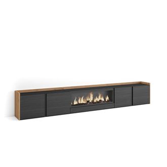 Skraut Home Skraut Home - Mueble Tv, Televisi&oacute;n, Muebles De Sal&oacute;n, Almacenaje, 315x35x50cm, Para Tv Hasta 80, Chimenea El&eacute;ctrica Xxl, Estilo Moderno, Negro Y Robl