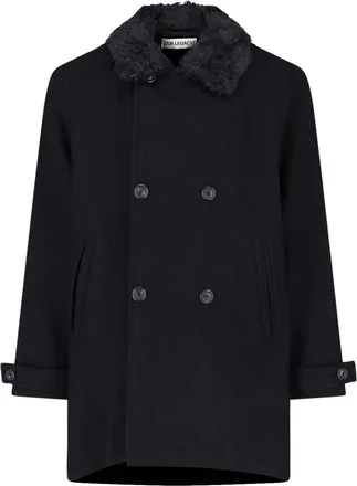Our Legacy Double-Breasted Peacoat With Faux Fur Collar And Horn Button Closure