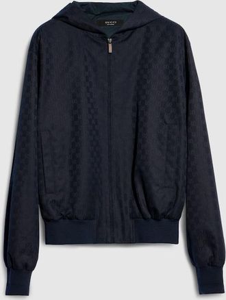 Gucci GG Cotton Canvas Zip Jacket, Size 44, Blue, Ready-to-wear