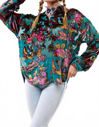 Aratta Holiday Jewels Floral Blouse In Teal