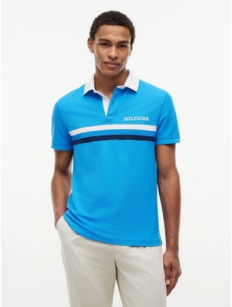 Tommy Hilfiger Mens Regular Fit Hilfiger Logo Wicking Polo - Blue - XXXL