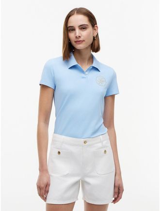 Tommy Hilfiger Womens Slim Fit Metallic Script Monogram Polo - Verona Blue - XS