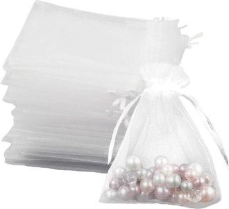 OEM Paquete De 100 Bolsitas De Organza, 10x12cm, Bolsas Para Joyas, Bolsas Para Novias, Bolsitas De Lavanda, Recuerdos De Boda, Con Cinta (blanca)