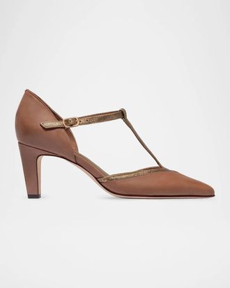 Bernardo 70mm Gianna Leather T-Strap Pumps