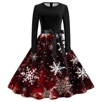 Generic Christmas Dress Womens Elegant Dress Christmas Womens Long Sleeve Christmas Dresses Women with Christmas Motifs A-line Swing Party Dress Stylish Cockt