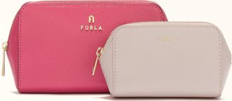 Furla Camelia Cosmetic Case M Velvet Pink Textured Leather Woman