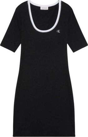 Calvin Klein Jeans SS 2X2 Baby Rib Cutout - Dames - Kleedjes - Zwart - S - Katoen - Kleedjes