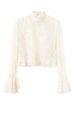 Mango Blusa Lace Ruffle Cuff Top in Ecru at Nordstrom, Size 4