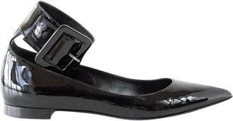 Saint Laurent Black Patent Leather Buckle Strap Ballet Flats Size 38