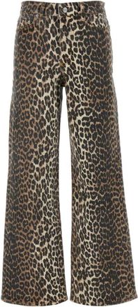 Ganni Printed stretch denim wide-leg jeans