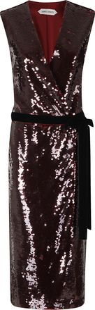 Alberta Ferretti Sleeveless Sequined Wrap Front Velvet Belt Midi Dress