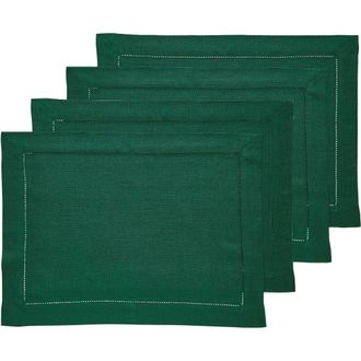 Solino Home Linen Placemats Set of 4, 14 x 19 Inch for Dining Table, Holiday and Everyday Table Decor - Classic Hemstitch in Rainforest at Nordstrom