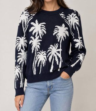 Minnie Rose Palm Tree Reversible Sweater In Navy/white