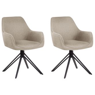 Beliani Conjunto De 2 Sillas De Comedor Modernas De Tela Asiento Acolchado Patas De Metal Negro Giratorias Gris Pardo Jodar