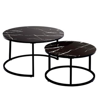 Kosy Koala Round Coffee Table Set of 2 Nest of Tables Marble Glass Coffee Table Living Room in Black