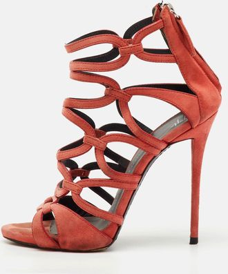 Giuseppe Zanotti Peach Orange Suede Cut Our Caged Ankle Strap Sandals