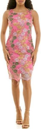 Nina Leonard Jewel Neck Lace Sheath Dress in Fuchsia Multi at Nordstrom Rack, Size X-Large