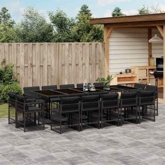 vidaXL Set Comedor De Jard&iacute;n Con Cojines 15 Pzas Rat&aacute;n Sint&eacute;tico Negro Vidaxl