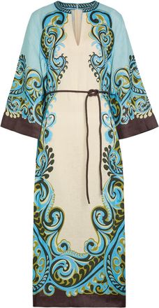 Alemais Alemais Natalia Printed Belted Linen Midi Dress - Cream - 16 (UK16 / XL)