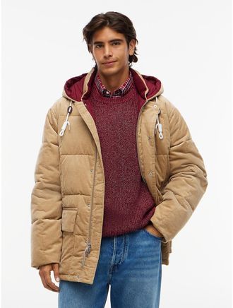 Tommy Hilfiger Mens Corduroy Lightweight Puffer Jacket - Khaki - XXXL