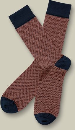 CHARLES TYRWHITT Herringbone Socks - Orange & Navy Size 10.5-13 by Charles Tyrwhitt