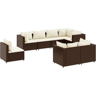 vidaXL Set Sof&aacute;s De Jard&iacute;n 8 Piezas Y Cojines Rat&aacute;n Sint&eacute;tico Marr&oacute;n Vidaxl