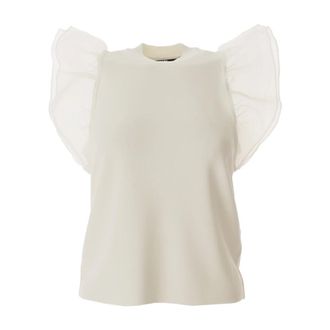 Karl Lagerfeld T-Shirts, female, White, Size: L Puff Sleeve Top