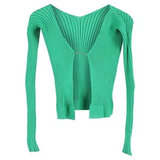 Jacquemus Pral&ugrave; Cropped Embellished Ribbed-knit Cardigan In Green Viscose