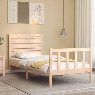 Berkfield Home Beautiful Bed Frame with Headboard Single Solid Wood in Light Tan