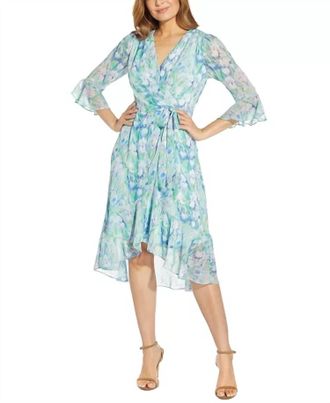 Adrianna Papell Printed Chiffon Wrap Dress In Multi