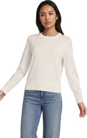 Lands End Double Trim Cotton Crew Neck Sweater in Fresh Ivory at Nordstrom, Size X-Large