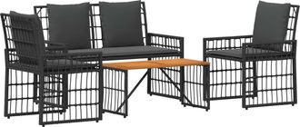 vidaXL Juego De Muebles De Exterior 4 Uds. Negro Y Gris Oscuro Vidaxl