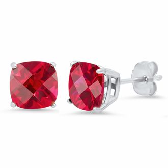 MAX + STONE Sterling Silver or Gold 8mm Cushion Cut Gemstone Birthstone Stud Earrings