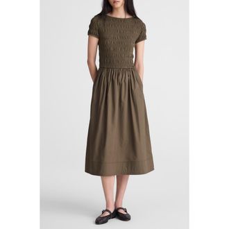 Madewell Smocked Boatneck Midi Dress in Faded Ivy at Nordstrom, Size Xx-Small