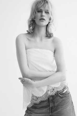 H&M Asymmetric Jacquard-jersey Bandeau Top in White at Nordstrom, Size Medium