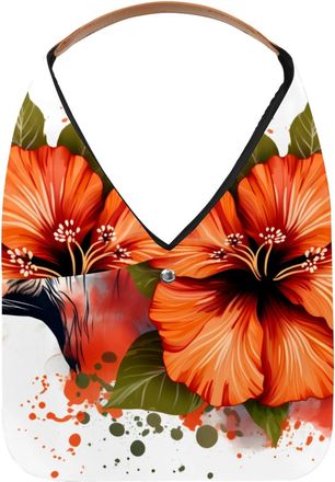 Generic Tiger and Hibiscus Reusable Lightweight Grocery Bags - Foldable Into Compact Pouch, Washable & Sturdy, Multipurpose for Shopping and Travel