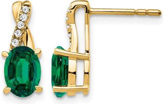 Diamond2Deal 10k Yellow Gold Created Emerald and Diamond Earrings