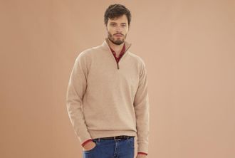 Bexley Jersey de hombre de lana con cuello con cremallera Beis moteado - KENNETH