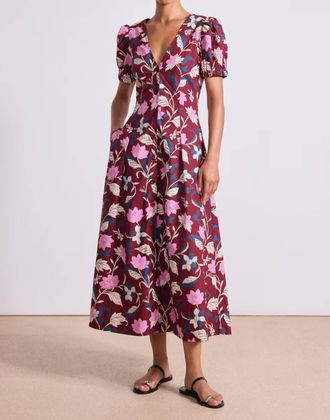 Apiece Apart Dia Button Up Maxi Dress In Essa Floral Merlot