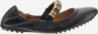 Tod's Womens Ballerina Slippers Nappa Leather Black Lambskin