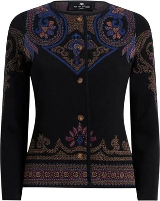 Etro Cardigan Azul Noche Est Flores Azul Beig - Dames - Vesten - Zwart - M - Polyester - Truien & Vesten