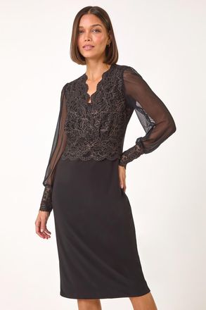 Roman Scallop Edge Lace Bodice Dress