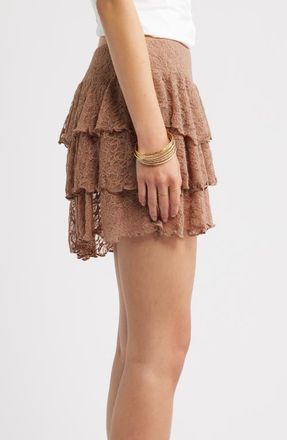 BP. Lace Tiered Mini Skort in Brown Fresco at Nordstrom, Size Xx-Small