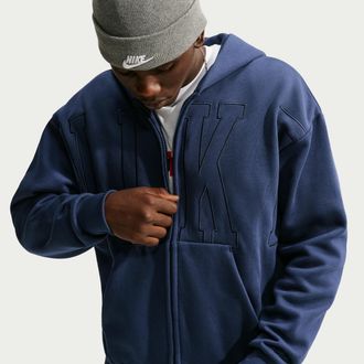 Nike Mens Solo Fleece Loose Full-Zip Hoodie in Blue | IZ2774-410
