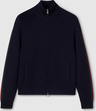 Gucci Woven Stitch Knit Wool Zip Jacket, Size XXXL, Blue, Ready-to-wear