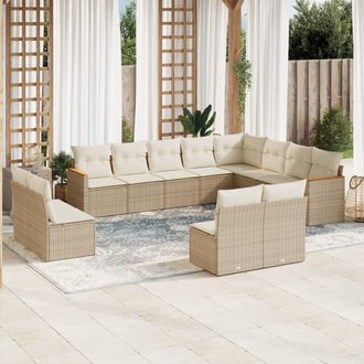 vidaXL Set De Sof&aacute;s De Jard&iacute;n 12 Pzas Y Cojines Rat&aacute;n Sint&eacute;tico Marr&oacute;n Vidaxl