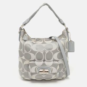 Coach Grey Signature Fabric And Leather Kristin Hobo