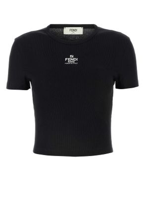 Fendi Black Stretch Cotton T Shirt