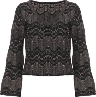 D.exterior Jersey con cuello en V y lentejuelas - Knitwear - Mujer - Marr&oacute;n - M